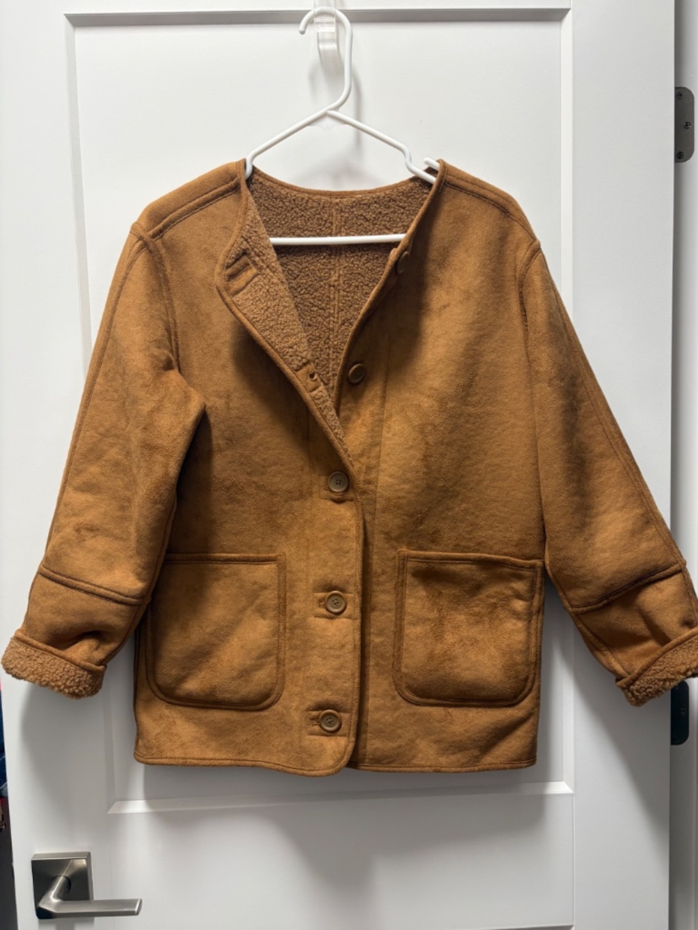 NWOT J.Crew Factory Women's Reversible Sherpa Faux Suede Jacket Brown, Size XXS
